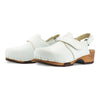 [Weiss] Cornelia Damen Clog, farbe: weiss_clogs damen, arbeitsschuh mit biegsamer nachhaltiger weidenholzsohle, holzclogs woody, woody schuhe, woody shoes, handgemachte holzschuhe aus österreich, kärnten
