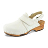 [Weiss] Cornelia Damen Clog, farbe: weiss_clogs damen, arbeitsschuh mit biegsamer nachhaltiger weidenholzsohle, holzclogs woody, woody schuhe, woody shoes, handgemachte holzschuhe aus österreich, kärnten