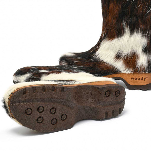 [Fell Natur] Rose Fell Damen Schlupfstiefel mit biegsamer nachhaltiger holzsohle, farbe: fell natur, holzclogs woody, woody schuhe, woody shoes, handgemachte holzschuhe aus österreich, kärnten