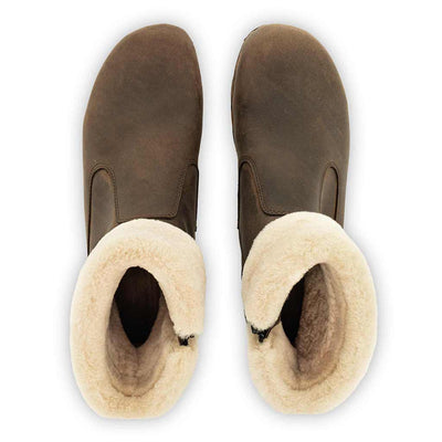 [Caffe] Elke Damen Clog Stiefelette mit biegsamer nachhaltiger holzsohle, lammfellfutter und kragen, farbe: caffe, holzclogs woody, woody schuhe, woody shoes, handgemachte holzschuhe aus österreich, kärnten