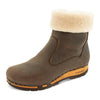 [Caffe] Elke Damen Clog Stiefelette mit biegsamer nachhaltiger holzsohle, lammfellfutter und kragen, farbe: caffe, holzclogs woody, woody schuhe, woody shoes, handgemachte holzschuhe aus österreich, kärnten