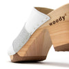[Weiss-Silber Glitzer] Ella Damen Clog Pantolette "Glam Line" – elegant, mit biegsamer Sohle – Farbe: Weiss-Silber Glitzer