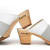 [Weiss-Silber Glitzer] Ella Damen Clog Pantolette "Glam Line" – elegant, mit biegsamer Sohle – Farbe: Weiss-Silber Glitzer