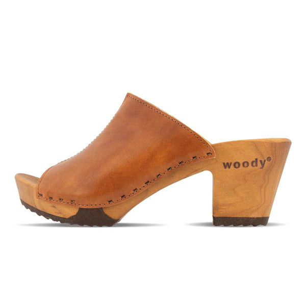 [Safor] elly, farbe: safor (braun), Elly Damen Clog Pantolette mit absatz mit biegsamer nachhaltiger weidenholzsohle, holzclogs woody, woody schuhe, woody shoes, handgemachte holzschuhe aus österreich, kärnten