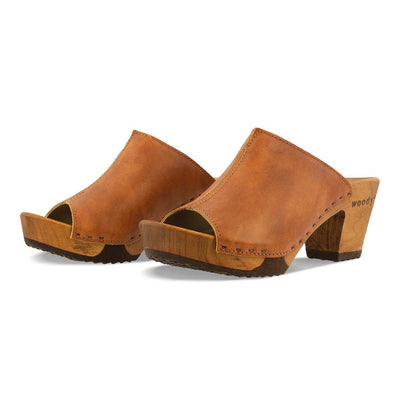 [Safor] elly, farbe: safor (braun), Elly Damen Clog Pantolette mit absatz mit biegsamer nachhaltiger weidenholzsohle, holzclogs woody, woody schuhe, woody shoes, handgemachte holzschuhe aus österreich, kärnten