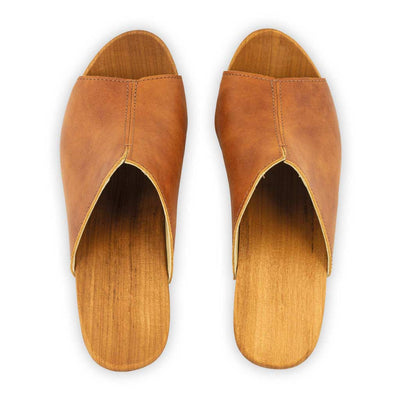[Safor] elly, farbe: safor (braun), Elly Damen Clog Pantolette mit absatz mit biegsamer nachhaltiger weidenholzsohle, holzclogs woody, woody schuhe, woody shoes, handgemachte holzschuhe aus österreich, kärnten