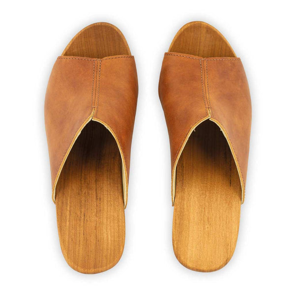 [Safor] elly, farbe: safor (braun), Elly Damen Clog Pantolette mit absatz mit biegsamer nachhaltiger weidenholzsohle, holzclogs woody, woody schuhe, woody shoes, handgemachte holzschuhe aus österreich, kärnten