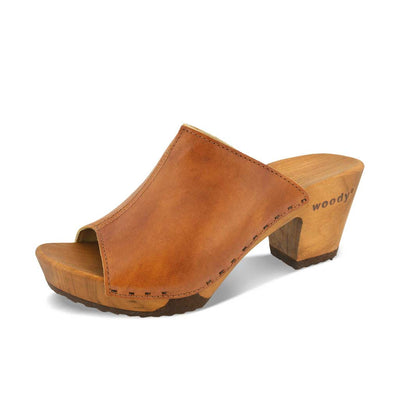[Safor] elly, farbe: safor (braun), Elly Damen Clog Pantolette mit absatz mit biegsamer nachhaltiger weidenholzsohle, holzclogs woody, woody schuhe, woody shoes, handgemachte holzschuhe aus österreich, kärnten
