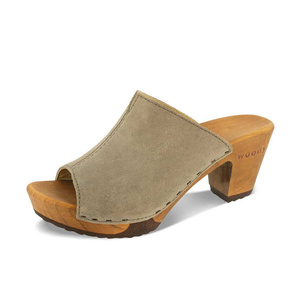 [Sand] elly, farbe: sand, Elly Damen Clog Pantolette mit absatz mit biegsamer nachhaltiger weidenholzsohle, holzclogs woody, woody schuhe, woody shoes, handgemachte holzschuhe aus österreich, kärnten