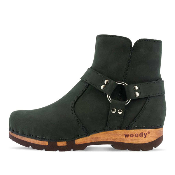 [Nero] elya damen clog stiefelette mit biegsamer nachhaltiger holzsohle, farbe: nero (schwarz), holzclogs woody, woody schuhe, woody shoes, handgemachte holzschuhe aus österreich, kärnten