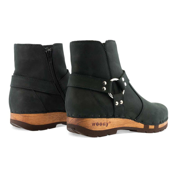 [Nero] elya damen clog stiefelette mit biegsamer nachhaltiger holzsohle, farbe: nero (schwarz), holzclogs woody, woody schuhe, woody shoes, handgemachte holzschuhe aus österreich, kärnten