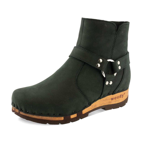 [Nero] elya damen clog stiefelette mit biegsamer nachhaltiger holzsohle, farbe: nero (schwarz), holzclogs woody, woody schuhe, woody shoes, handgemachte holzschuhe aus österreich, kärnten
