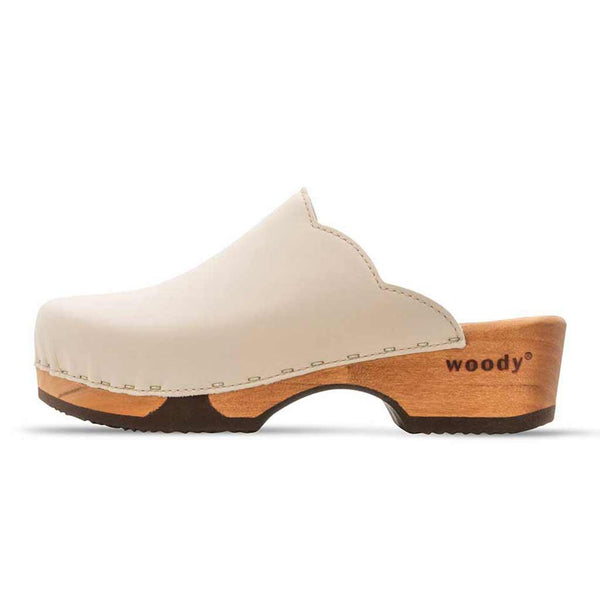 [Creme] Emma Damen Clog, farbe:creme, clogs damen mit biegsamer nachhaltiger weidenholzsohle, holzclogs woody, woody schuhe, woody shoes, handgemachte holzschuhe aus österreich, kärnten