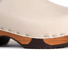 [Creme] Emma Damen Clog, farbe:creme, clogs damen mit biegsamer nachhaltiger weidenholzsohle, holzclogs woody, woody schuhe, woody shoes, handgemachte holzschuhe aus österreich, kärnten