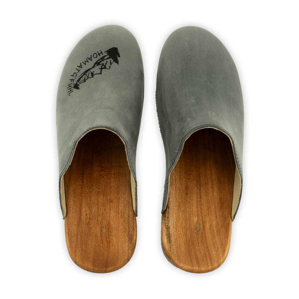 [Bleir] Emma Hoamatgfühl Damen Clog, farbe: jeans (grau)_clogs damen mit biegsamer nachhaltiger weidenholzsohle, holzclogs woody, woody schuhe, woody shoes, handgemachte holzschuhe aus österreich, kärnten