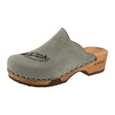 [Bleir] Emma Hoamatgfühl Damen Clog, farbe: jeans (grau)_clogs damen mit biegsamer nachhaltiger weidenholzsohle, holzclogs woody, woody schuhe, woody shoes, handgemachte holzschuhe aus österreich, kärnten