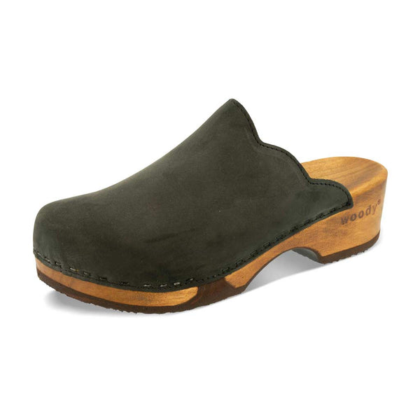 [Nero] Emma Damen Clog, farbe: nero alias schwarz_clogs damen mit biegsamer nachhaltiger weidenholzsohle, holzclogs woody, woody schuhe, woody shoes, handgemachte holzschuhe aus österreich, kärnten
