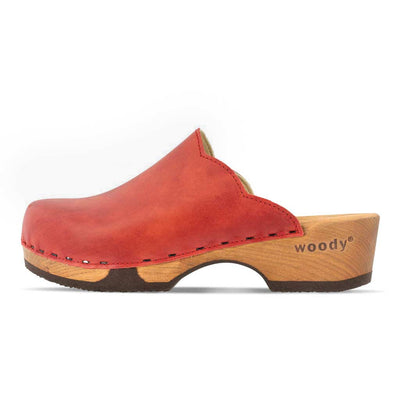[Rosso] Emma Damen Clog, farbe: rosso (rot)_clogs damen mit biegsamer nachhaltiger weidenholzsohle, holzclogs woody, woody schuhe, woody shoes, handgemachte holzschuhe aus österreich, kärnten