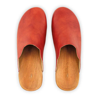 [Rosso] Emma Damen Clog, farbe: rosso (rot)_clogs damen mit biegsamer nachhaltiger weidenholzsohle, holzclogs woody, woody schuhe, woody shoes, handgemachte holzschuhe aus österreich, kärnten
