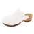 Emma weiss Clogs Damen. woody Holzschuhe, Holzclogs mit flexibler, biegsamer Sohle aus Holz. Krankenschwester Schuhe, OP Schuhe, Arzt Schuhe, OP Clogs. Holzschuhe, Holzclogs, Clogs in weiß. Farbe Weiss