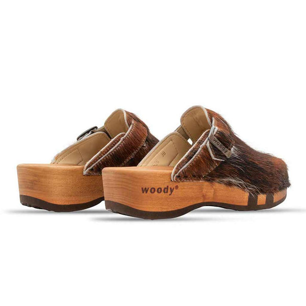 [Natur Fell] Erika Fell Damen Clog von woody, farbe: fell natur (tricolore rinderfell)