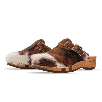 [Natur Fell] Erika Fell Damen Clog von woody, farbe: fell natur (tricolore rinderfell)