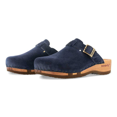 [Navy] Erika Damen Clog, farbe: sand alias warm gray_clogs damen mit biegsamer nachhaltiger weidenholzsohle, holzclogs woody, woody schuhe, woody shoes, handgemachte holzschuhe aus österreich, traktor