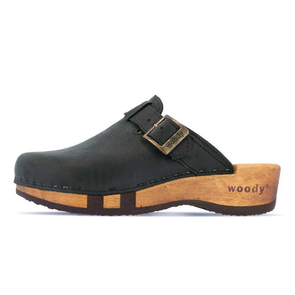 [Nero] Erika Damen Clog, farbe: nero alias schwarz_clogs damen mit biegsamer nachhaltiger weidenholzsohle, holzclogs woody, woody schuhe, woody shoes, handgemachte holzschuhe aus österreich, kärnten