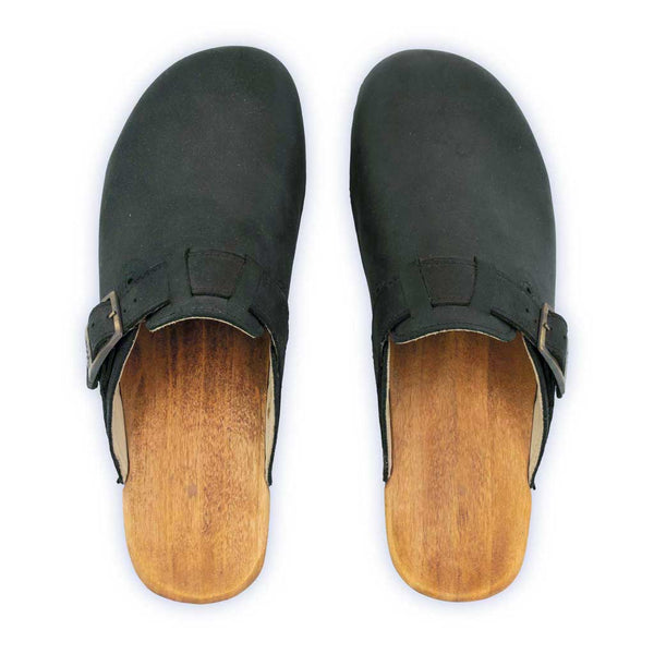 [Nero] Erika Damen Clog, farbe: nero alias schwarz_clogs damen mit biegsamer nachhaltiger weidenholzsohle, holzclogs woody, woody schuhe, woody shoes, handgemachte holzschuhe aus österreich, kärnten