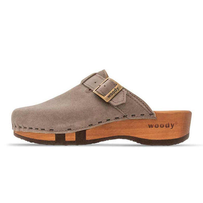 [Sand] Erika Damen Clog, farbe: sand alias warm gray_clogs damen mit biegsamer nachhaltiger weidenholzsohle, holzclogs woody, woody schuhe, woody shoes, handgemachte holzschuhe aus österreich, kärnten