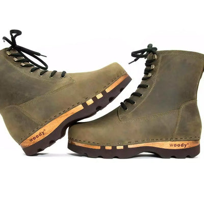 [Olivia] Paul Herren Clog Stiefel mit biegsamer Sohle aus nachhaltigem Weidenholz, Farbe: olivia (olivgrün)