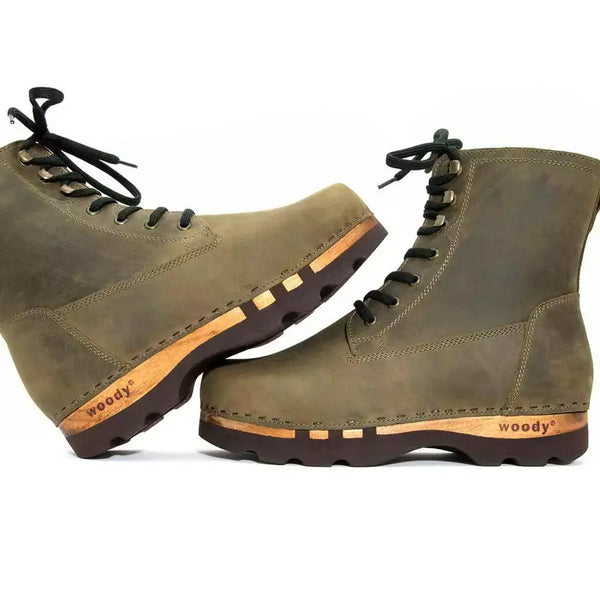 [Olivia] Paul Herren Clog Stiefel mit biegsamer Sohle aus nachhaltigem Weidenholz, Farbe: olivia (olivgrün)