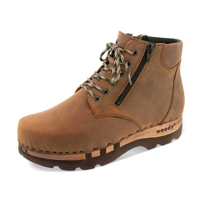 [Tabacco] Fabio Herren Clog - Boots / Stiefel mit biegsamer, nachhaltiger Holzsohle. Farbe: tabacco (braun). Holzclogs Woody Schuhe, Woody Shoes, handgemachte Holzschuhe aus Österreich, Kärnten