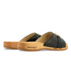 [Schwarz mit Schmuck] Farah Damen Clog Pantolette – elegant, mit biegsamer Sohle aus nachhaltigem Weidenholz, Farbe: schwarz (mit goldener und strassbesetzter Zierschnalle)