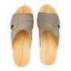 [Sand] Fiona Damen Clog, farbe: sand alias warm grey, pantoletten clogs damen mit biegsamer nachhaltiger Holzsohle,holzclogs woody, woody schuhe, woody shoes, handgemachte holzschuhe aus österreich, kärnten