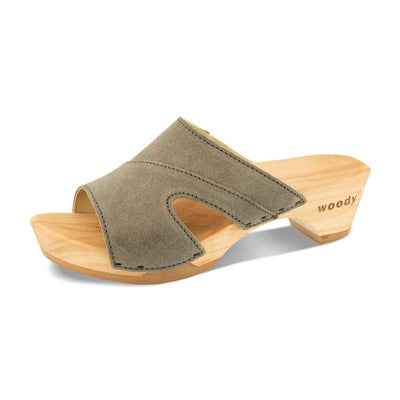 [Sand] Fiona Damen Clog, farbe: sand alias warm grey, pantoletten clogs damen mit biegsamer nachhaltiger Holzsohle,holzclogs woody, woody schuhe, woody shoes, handgemachte holzschuhe aus österreich, kärnten