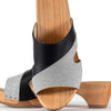 [Schwarz-Silber Glitzer] Fiona Damen Clog Pantolette – elegant, mit biegsamer Sohle – Farbe: Schwarz-Silber Glitzernd
