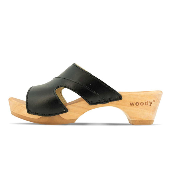 [Schwarz] Fiona Damen Clog, farbe: schwarz, pantoletten clogs damen mit biegsamer nachhaltiger Holzsohle,holzclogs woody, woody schuhe, woody shoes, handgemachte holzschuhe aus österreich, kärnten