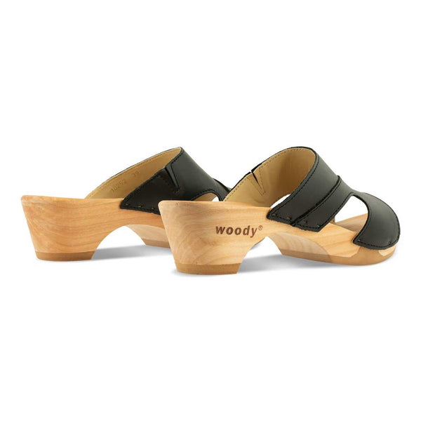 [Schwarz] Fiona Damen Clog, farbe: schwarz, pantoletten clogs damen mit biegsamer nachhaltiger Holzsohle,holzclogs woody, woody schuhe, woody shoes, handgemachte holzschuhe aus österreich, kärnten