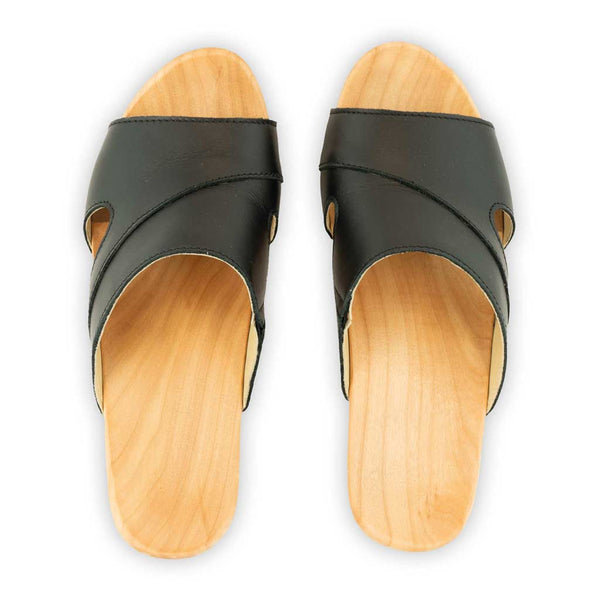 [Schwarz] Fiona Damen Clog, farbe: schwarz, pantoletten clogs damen mit biegsamer nachhaltiger Holzsohle,holzclogs woody, woody schuhe, woody shoes, handgemachte holzschuhe aus österreich, kärnten