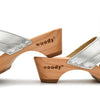 [Silber] Fiona Damen Clog, farbe: silber, pantoletten clogs damen mit biegsamer nachhaltiger Holzsohle,holzclogs woody, woody schuhe, woody shoes, handgemachte holzschuhe aus österreich, kärnten