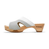 [Weiss-Silber Glitzer] Fiona Damen Clog Pantolette – elegant, mit biegsamer Sohle – Farbe: Weiss-Silber Glitzernd