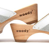 [Weiss-Silber Glitzer] Fiona Damen Clog Pantolette – elegant, mit biegsamer Sohle – Farbe: Weiss-Silber Glitzernd