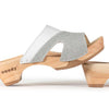 [Weiss-Silber Glitzer] Fiona Damen Clog Pantolette – elegant, mit biegsamer Sohle – Farbe: Weiss-Silber Glitzernd