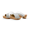 [Weiss-Silber Glitzer] Fiona Damen Clog Pantolette – elegant, mit biegsamer Sohle – Farbe: Weiss-Silber Glitzernd