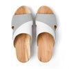 [Weiss-Silber Glitzer] Fiona Damen Clog Pantolette – elegant, mit biegsamer Sohle – Farbe: Weiss-Silber Glitzernd
