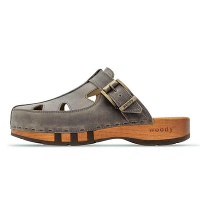[Bleir] Freddy Herren Clog mit biegsamer nachhaltiger Holzsohle, farbe: bleir (grau), holzclogs woody, woody schuhe, woody shoes, handgemachte holzschuhe aus österreich, kärnten