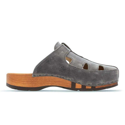 [Bleir] Freddy Herren Clog mit biegsamer nachhaltiger Holzsohle, farbe: bleir (grau), holzclogs woody, woody schuhe, woody shoes, handgemachte holzschuhe aus österreich, kärnten