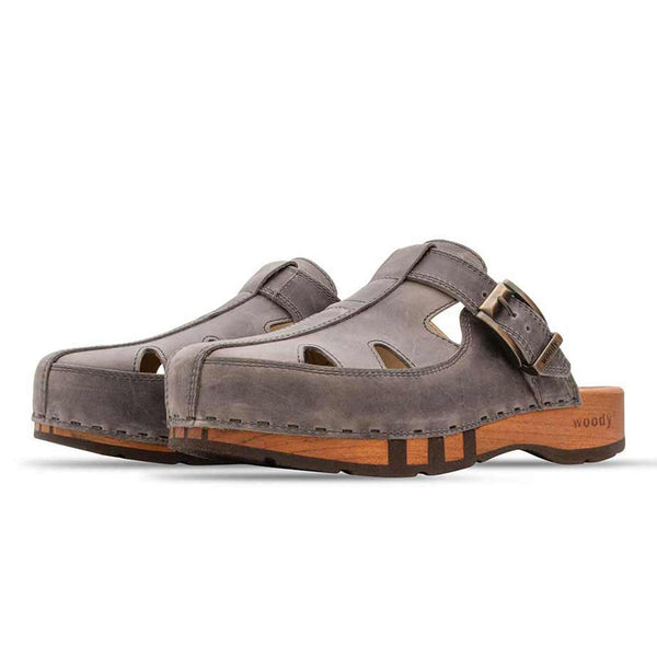 [Bleir] Freddy Herren Clog mit biegsamer nachhaltiger Holzsohle, farbe: bleir (grau), holzclogs woody, woody schuhe, woody shoes, handgemachte holzschuhe aus österreich, kärnten