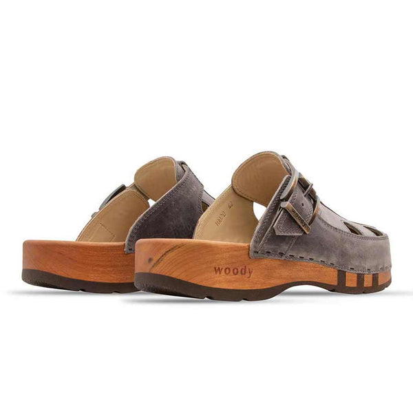 [Bleir] Freddy Herren Clog mit biegsamer nachhaltiger Holzsohle, farbe: bleir (grau), holzclogs woody, woody schuhe, woody shoes, handgemachte holzschuhe aus österreich, kärnten